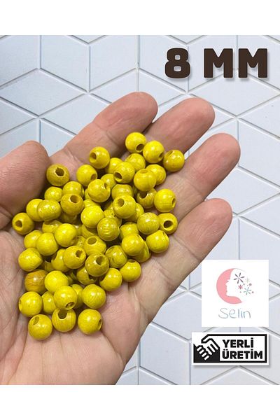 Selin 8 Mm Yellow Color Wooden Beads - 100 Grams (avg. 390-430 Pieces)