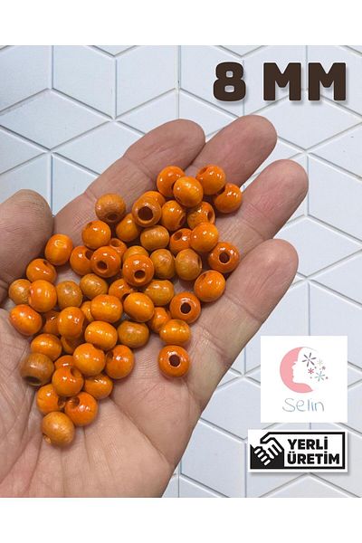 Selin 8 mm Orange Color Wooden Beads - 100 Grams (0Rt 330-400 Pieces)