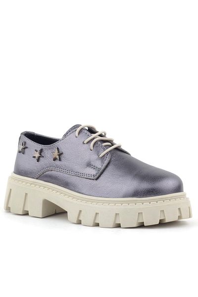 Rakerplus Pantofi școlari Oxford pentru fete din piele naturală Platinum Lace-up Starry