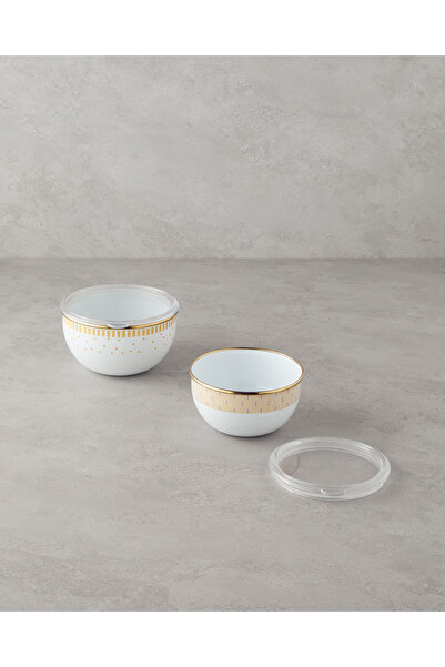 English Home Retro Petal Enamel 2-Piece Storage Container 0.75 X 1.20 L White - Yellow