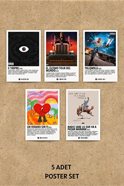 Rita Papers Bad Bunny Polaroid Stil Albüm Poster Seti 5 Adet