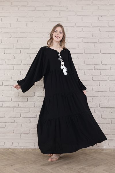 mervemoda Γυναικείο υφαντό μακρύ φόρεμα με μανίκια νυχτερίδας
