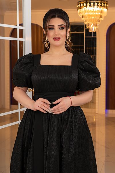 Matik Abiyem Mumlayt Design Belted Pearl Accessories Above Knee Dress Evening Dress