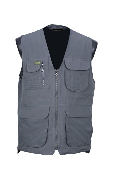 Sanalbolluk سترة قماش رجالية مقاس كبير صيفية برقبة على شكل حرف V لون رمادي