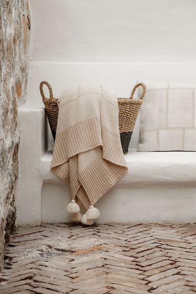 Barine Beige Colored Frame Wool Sofa Shawl - 130X170