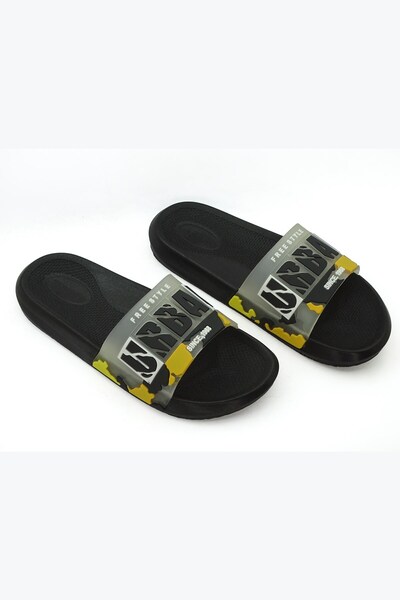 LETAO Urban ανδρικές μαύρες κίτρινες άνετες παντόφλες κατάλληλες για πισίνα στην παραλία με βρεγμένο πάτωμα