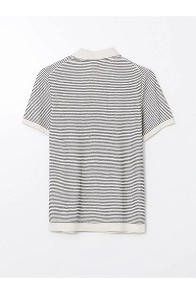 LC Waikiki Ανδρικό πλεκτό πουλόβερ LCW Vision Khaki Polo με κοντό μανίκι ριγέ