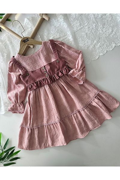 Minigimin Cicileri Rochie din bumbac muselina fetita 6-12 ani - cu vesta din piele, roz