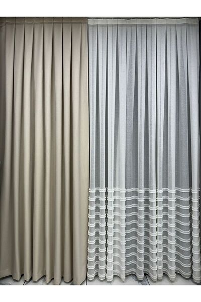 Taç Meyra Bright Cotton Cream Background Curtain 1/3 Close Pleat