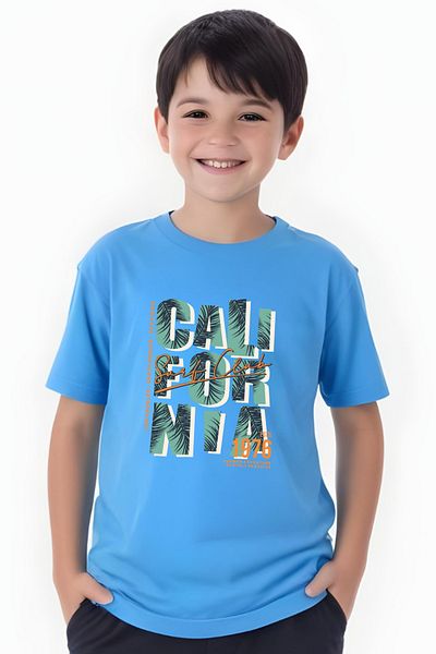 FYK COLLECTİON Tricou cu mânecă scurtă cu gât rotund pentru băiat cu imprimeu Surf Club
