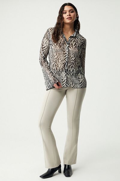 ETHIQUET Pıppabb Women's Tulle Fabric See-Through Slim Fit Body Wrap Zebra Print Plus Size Shirt