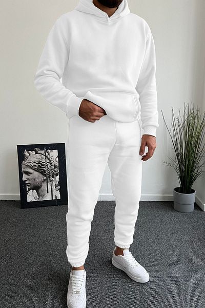 ruNadeS Men's Oversize Kangaroo Pocket Elasticized Sweatpants Suit - Home Wear