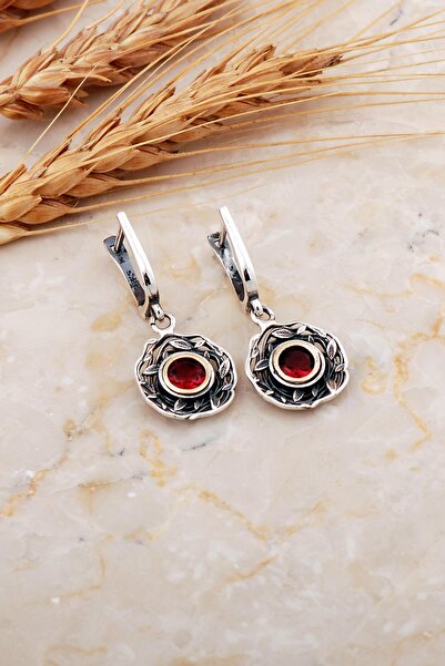 Sümer Telkari Kök Yakut Taşlı Sarmaşık Tasarım Elişi Gümüş Küpe 7206