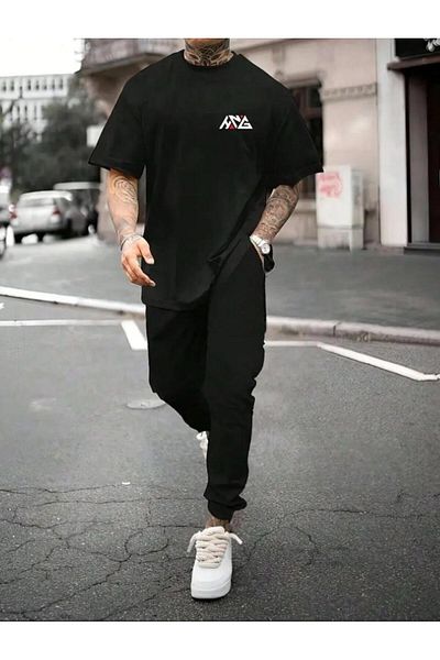 Medinenur HNG εμπριμέ μπλουζάκι Φούτερ Jogger Comfortable Fit Κόκκινο Σετ αθλητικής φόρμας