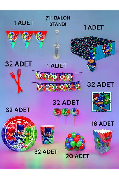 VibeHome 32 Person Pijamask Themed 2XL Pack - Birthday Party & Fun Events