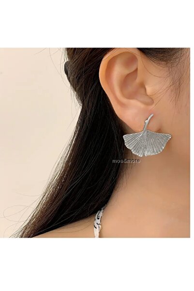 mos&more Gümüş Yaprak Gingko Küpe Vintage