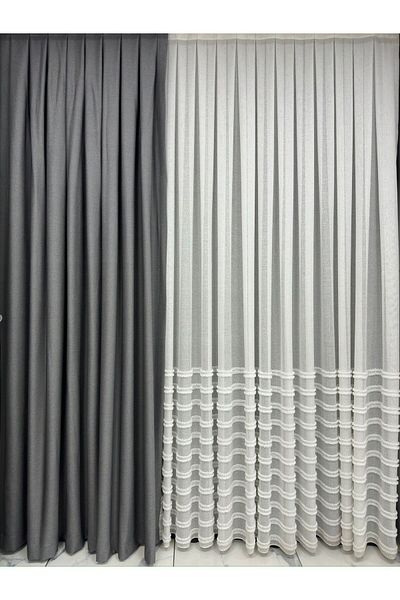 Taç Meyra Glossy Cotton Gray Background Curtain 1/3 Close Pleat