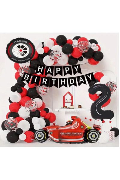 CUGY Black White Red Racing Car Concept 2 Year Old Birthday Party Celebration Set