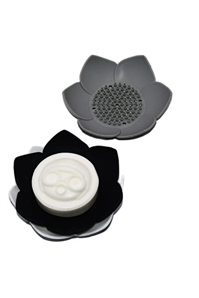 omilife 2 τεμάχια Lotus με σχέδιο σαπουνιού και σφουγγαριού σιλικόνης (ΜΑΥΡΟ) Πιάτο σαπουνιού σε σχήμα Lotus με αποχέτευση νερού