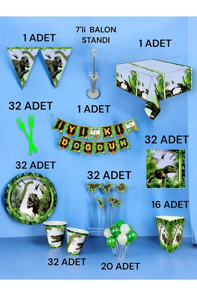 VibeHome Dinosaur Themed 2XL Pack for 32 - Birthday Party & Fun Events
