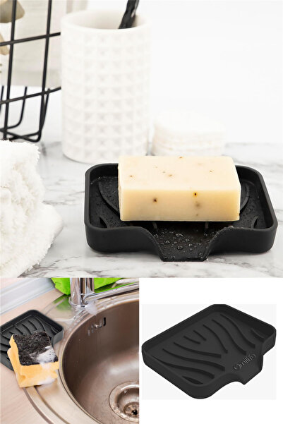 omilife Εύκαμπτη θήκη σαπουνιού με βεντούζα σιλικόνης και αποχέτευση νερού Μαύρο χρώμα Πρακτική κουζίνα μπάνιου πάνω από το νεροχύτη Δοχείο σαπουνιού