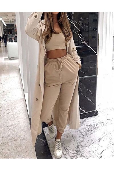 FUNSTYLE Γυναικεία Κρεμ Χρώμα Ανυψωμένη Εποχιακή Λαστιχένια Φούτερ