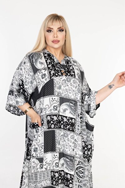 mervemoda Γυναικείο υφαντό φόρεμα plus size