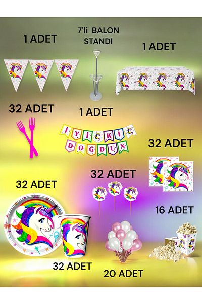 VibeHome 32-Person Unicorn Theme 2XL Pack - Birthday Party and Fun Events