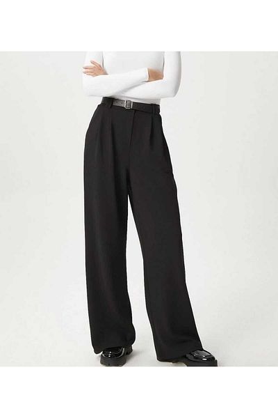 NEVEGE BUTİK Women's Licra Belt Comfortable Cut Palazzo Pants-Black