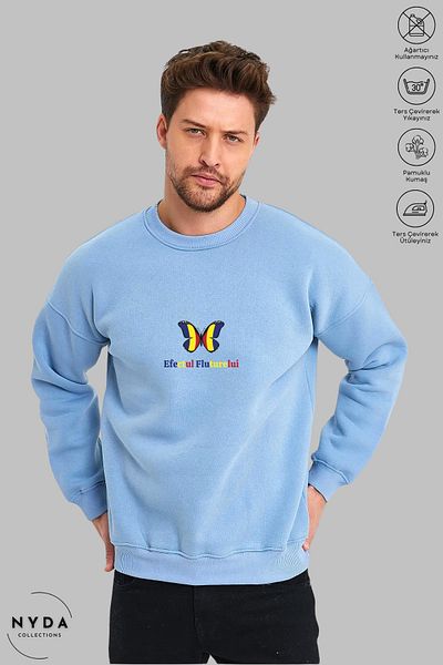 Nyda Collections Hanorac oversize unisex România Efectul Fluturelui, cu decolteu rotund, fără glugă