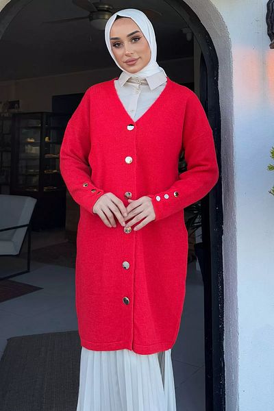 GÜLSELİ Pomegranate Flower Women's Front Buttoned Loose Knitwear Cardigan