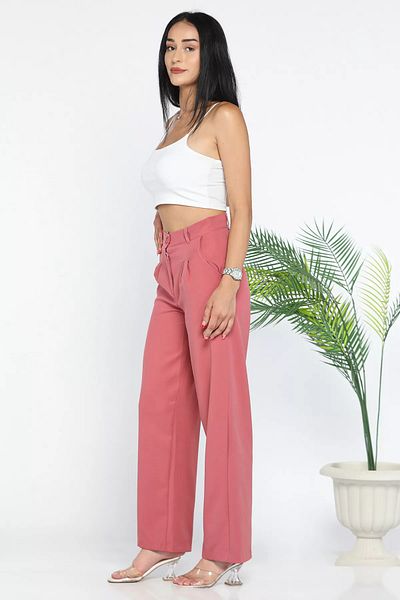 GÜLSELİ Dried Rose Women's Wide Leg Trousers