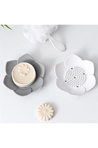 omilife Lotus Patterned Soap and Sponge Holder Silicone (WHITE) Lotus Shaped Stylish Solid Soap Dish with Water Drain
