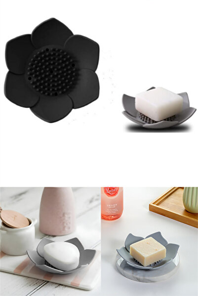 omilife 2 τεμάχια Lotus με σχέδιο σαπουνιού και σφουγγαριού σιλικόνης (ΜΑΥΡΟ) Πιάτο σαπουνιού σε σχήμα Lotus με αποχέτευση νερού