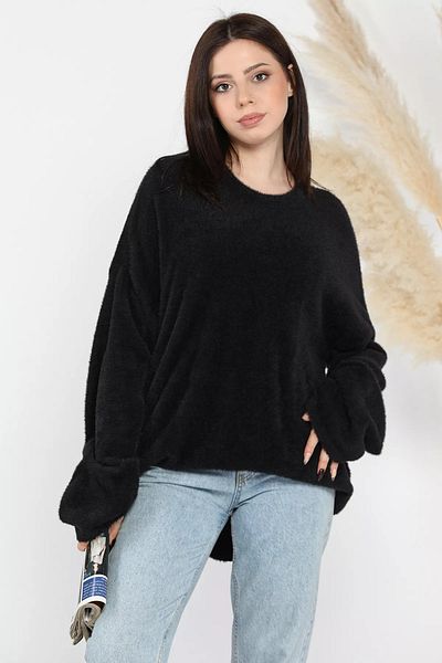 GÜLSELİ Pulover de damă cu barbă, negru, cu gât