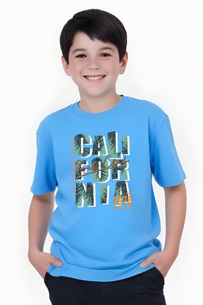 FYK COLLECTİON Tricou cu mânecă scurtă cu gât rotund pentru băiat cu imprimeu Surf Club