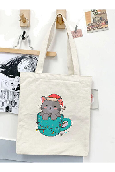 Cemira Cup Cat Design Raw Cloth Tote Bag, Pinterest Bag