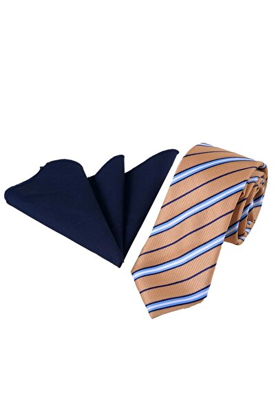 Exve Exclusive Сарлі Лациверт Синьо-Смугастий Подарунковий Набір Краватка та Носова Хрестик у Коробці