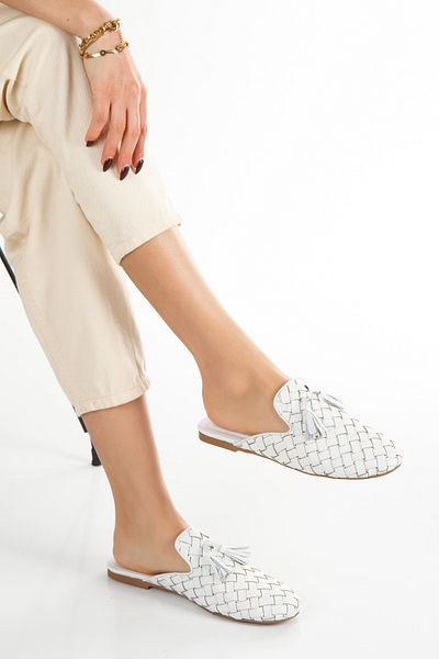 PASSAGE SHOES Γυναικείες παντόφλες από γνήσιο δέρμα - Φούντα με λεπτομέρειες, Μοντέλο 6301