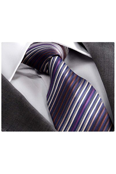 Exve Exclusive Σετ μαντήλι με γραβάτα σε μωβ μπεζ καφέ ριγέ κουτί δώρου