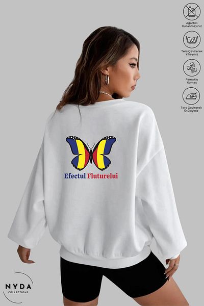 Nyda Collections Unisex Romania Efectul Fluturelui Φούτερ με στάμπα με λαιμόκοψη χωρίς κουκούλα
