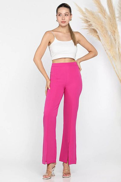GÜLSELİ Fuchsia Women's Slit Leg Style Trousers