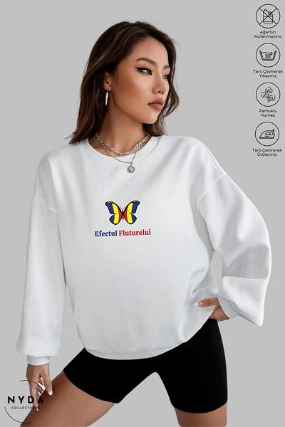 Nyda Collections Unisex Romania Efectul Fluturelui Φούτερ με στάμπα με λαιμόκοψη χωρίς κουκούλα