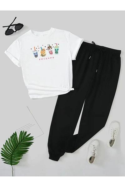 Medinenur Friends Printed T-shirt Φούτερ Jogger Άνετη φόρμα φόρμας