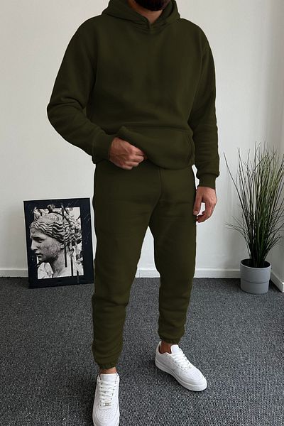 ruNadeS Men's Oversize Kangaroo Pocket Elasticized Sweatpants Suit - Home Wear
