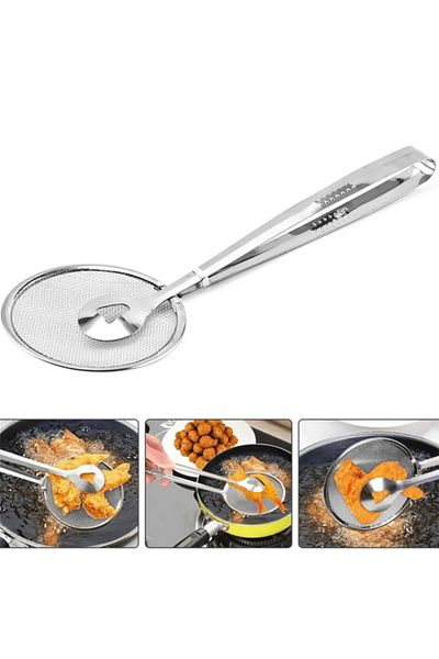 omilife Steel Tongs Kitchen Gadget with Strainer and Boiling Detail - Frying Colander