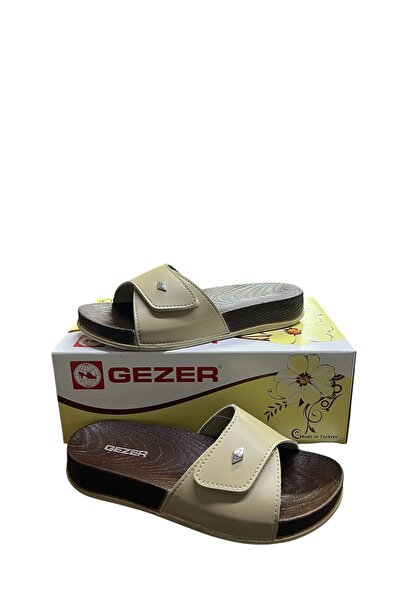GEZER Bej Çırtlı Mantar Taban Terlik
