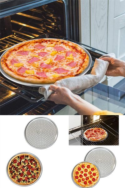 omilife 36 cm Pizza and Lahmacun Tray - Stainless Steel with Perforated Pita Tray