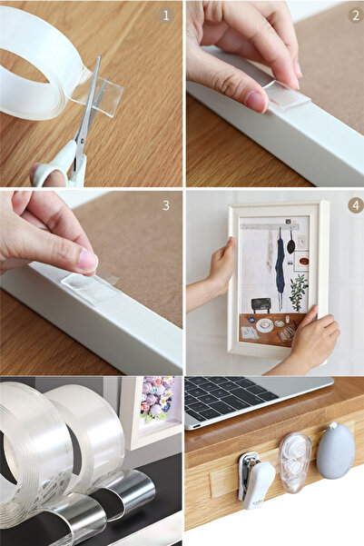 omilife Nano Bant Süper Güçlü Şeffaf Çift Taraflı Yapışkan Bant 3 Metre Uzunl...