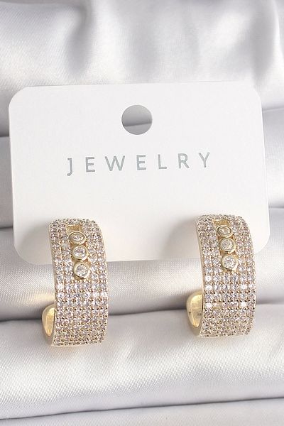 Clariss Brass Gold Color Zircon Stone Hoop Messika Model Women's Earrings